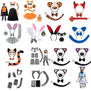 Collection of diverse animal costume sets with headbands and tutu skirts for Halloween