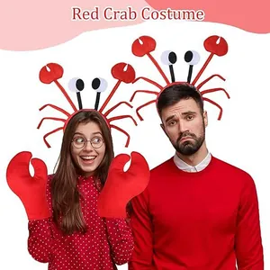 Red crab costume set with headband and claw gloves for Halloween party