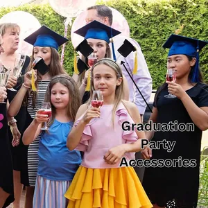 Group of graduates with mini graduation cap accessories for party celebration