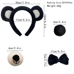 Dimensiones detalladas del set de cosplay de oso de peluche con diadema cola y pajarita