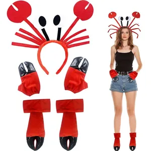 Fun red crab performance costume set including lobster headband, gloves, and boot covers