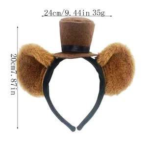Detailed dimensions of the plush panda ears headband with mini top hat, 24x20cm, 35g.