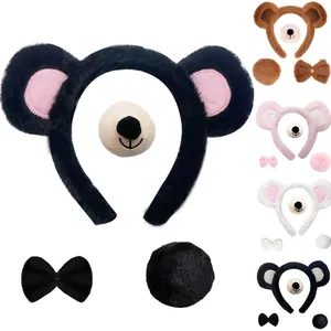Diadema de Orejas de Animales de Peluche Linda Con Pajarita Cola Y Nariz Para Actuación de Cosplay Accesorios de Disfraces de Fiesta
