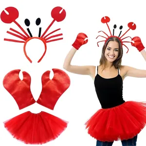 Red crab lobster costume set with headband claw gloves and tutu skirt for Halloween