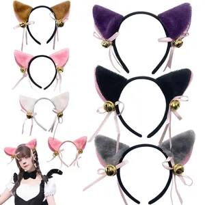 Kawaii Plush Cat Ears Headband With Bell And Bowknot For Cosplay Halloween Party Women Girls Lolita Hair Accessories