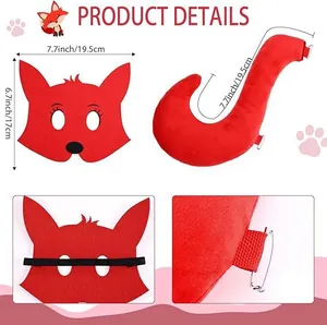 Set de cosplay renard rouge comprenant un masque en feutre et une queue en peluche avec dimensions