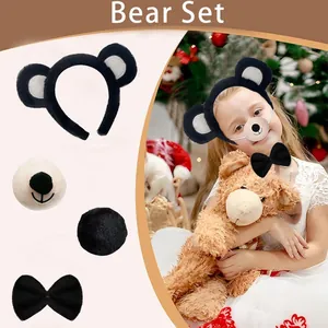 Lindo set de cosplay de oso de 4 piezas con diadema, nariz, cola y pajarita para niños