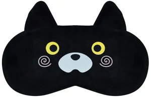 Cute black cat plush sleep mask with soft texture for travel and nap time