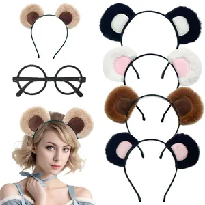 Cute Plush Panda Bear Ears Headband For Women Girls Korean Style Sweet Animal Headband For Washing Face Party Daily Hair Accessories