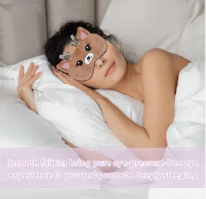 Comfortable soft reindeer plush eye mask for deep sleep shown on a sleeping model.