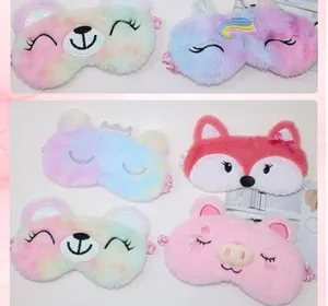 Collection of plush animal sleep masks with soft gradient colors and cute embroidery