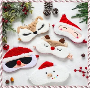 Collection of five plush Christmas eye masks featuring Santa, snowman, and reindeer