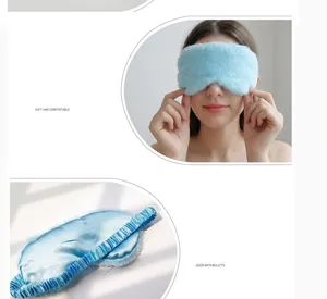 Detail view of faux rabbit fur sleep mask with soft ice silk lining and elastic strap