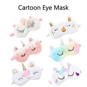 Masque de Sommeil Licorne 3D en Peluche Douce Couvre-Yeux Animal pour Femmes Filles Occultant Respirant pour Voyage et Sieste