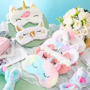 Masques de sommeil 3D licorne en peluche mignons en plusieurs couleurs pastel pour la sieste