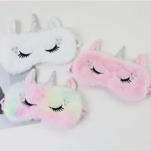 Einhorn Plüsch Schlafmaske Weiche Polyester Wimpern Bestickt Regenbogen Augenabdeckung Für Reise Zuhause Schlafen Damen