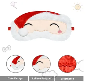Detailed views of Santa Claus plush sleep mask with breathable fabric features.