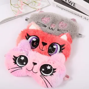 Drei süße Plüsch-Schlafmasken mit Cartoon-Tiermotiv für Reisen und erholsamen Schlaf