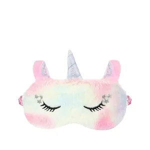 Süße Einhorn-Schlafmaske aus Plüsch mit Regenbogen-Farbverlauf und weicher Textur.