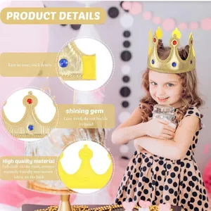 Golden fabric toy crown for children party with sparkling gem details and adjustable strap