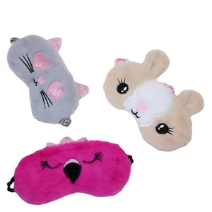 Set of three cute cartoon plush animal sleep masks for travel and home use in multiple colors