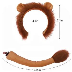 Detailed size specifications for handmade lion ears headband and plush animal tail costume set