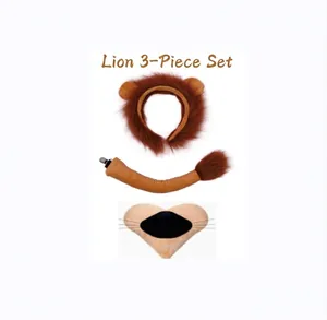 Detailed view of the 3-piece lion costume set including headband tail and mask.