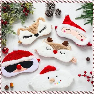 Plush Christmas sleep masks featuring Santa, snowman and reindeer designs