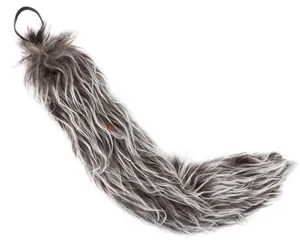Grey and white faux fur plush animal tail for Halloween cat girl cosplay costume accessory