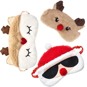 Plush Christmas sleep masks set featuring cute Santa and reindeer designs