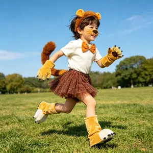 Children's plush lion costume set featuring ears headband, furry tail and paw gloves