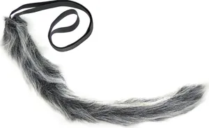 Faux fur gray and black animal tail accessory for cosplay or Halloween costume.