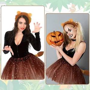 Detailed view of handmade lion ear headband and plush tail set for Halloween costume