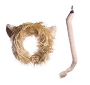 Realistic lion ears headband and matching plush tail set for cosplay costume accessories