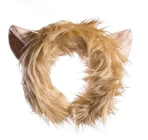 Front view of a realistic lion ears headband featuring fluffy light brown faux fur