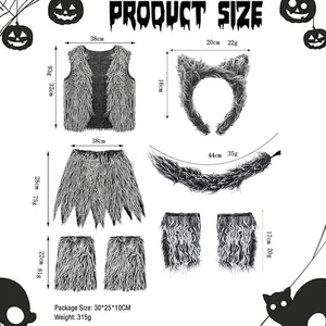 Detailed dimensions for the plush Halloween cat ear animal costume set components.