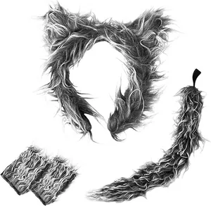 Realistisches pelziges graues Wolfsohren Stirnband Schwanz und Handschuh Set für Cosplay