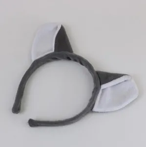 Plush gray and white animal ear headband detail for masquerade cosplay and parties