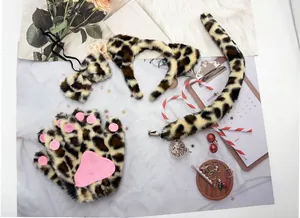 Leoparden-Cosplay-Set mit Plüschohren, Schwanz, Fliege und flauschigem Tatzenhandschuh