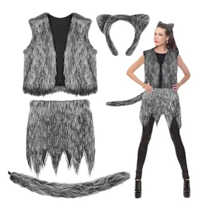 Faux fur animal costume set with ears headband vest tail and skirt for Halloween