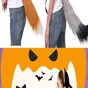 Detail of faux fur fox tail and animal ear headband set for Halloween party cosplay costumes.