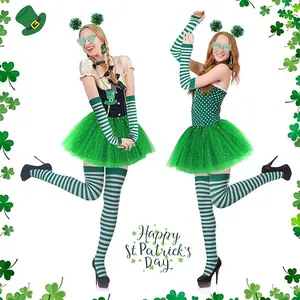 Complete St. Patrick's Day party costume set with green tutu, socks, and pom pom headband