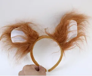 Detail view of fluffy lion ear headband for Halloween costume parties and festivals.