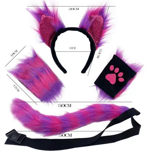 Detailed measurements of faux fur fox ears headband and tail cosplay costume set