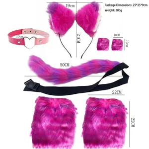 Furry fox wolf ears headband tail and leg warmers set for Halloween cosplay costume
