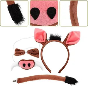 Close-up of animal costume set with headband ears, bow tie, snout mask and tail