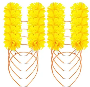 Set of 10 bright yellow pom-pom headbands for Hawaiian theme parties and wedding decor.