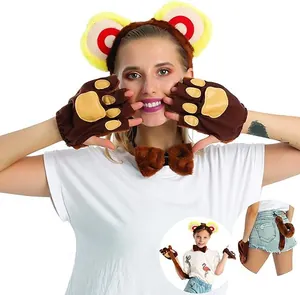 Komplettes Löwen-Cosplay-Set mit Ohren-Stirnband, Pfotenhandschuhen, Fliege und Plüschschwanz.