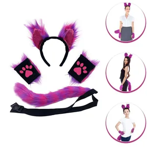 Purple and pink faux fur fox ear headband and tail set for Halloween cosplay costumes