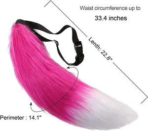 Detailed dimensions for the faux fur fox tail showing 22.8" length and adjustable waist.